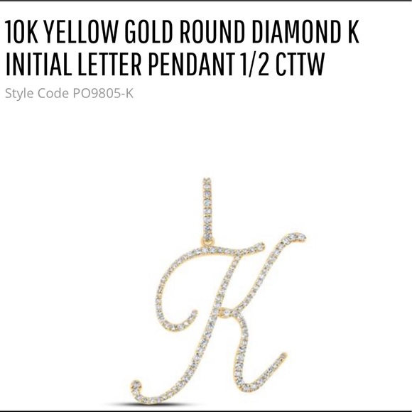 10k solid gold genuine diamond initial letter pendant NOT plated or cz K C Charm - Picture 7 of 9